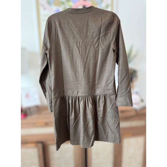 J. Crew 100% Merino Wool Pintuck Dropped-Waist Shirt Dress Brown Womens Size 6 - Picture 5 of 14